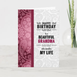 voor Grootmoeders Birthday Pink Hearts en Paisley Kaart