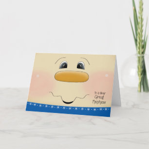 Voor grote neef Kerstmis Happy Snowman gezicht Feestdagen Kaart