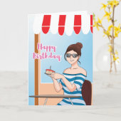 Voor haar Anime Café Birthday Cake Kaart (Gele Bloem)