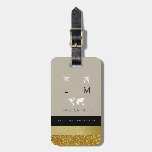 Voor haar een Chic Travel Bagagelabel met Monogram (Voorkant verticaal)