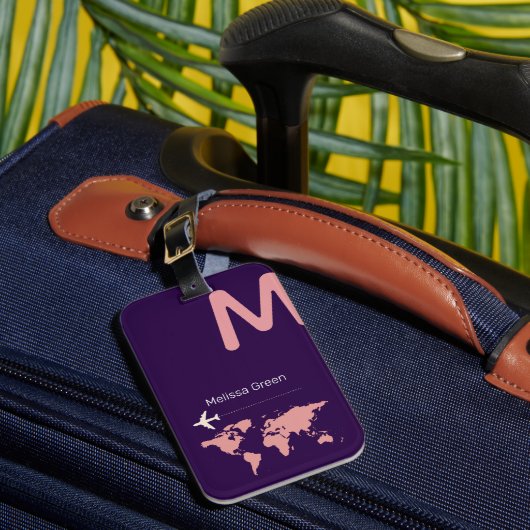 voor haar , een leuk monogram / paarse reis bagagelabel (Voorkant Insitu 1)