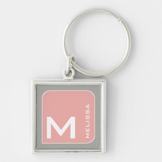voor haar een modern roze vierkant logomonogram sleutelhanger