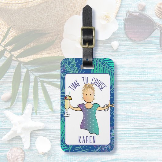 Voor haar grappige Cartoon Tropical Beach Cruise Bagagelabel