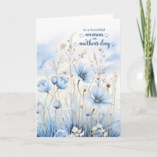Voor haar Moederdag Blauwe Aquarel Wilde Bloemen Feestdagen Kaart