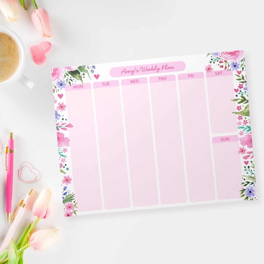 Voor haar roze Waterverf Bloemenweekplan Notitieblok