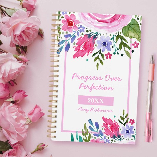 Voor haar roze Waterverf Floral Positive Planner