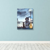 Voor Halloween Black Cat en The Witch Sterrennacht Canvas Afdruk (Insitu (Houten vloer))