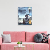 Voor Halloween Black Cat en The Witch Sterrennacht Canvas Afdruk (Insitu (Woonkamer))