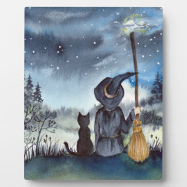 Voor Halloween Black Cat en The Witch Sterrennacht Fotoplaat