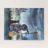 Voor Halloween Black Cat en The Witch Sterrennacht Legpuzzel (Horizontaal)