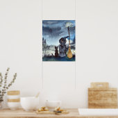 Voor Halloween Black Cat en The Witch Sterrennacht Poster (Keuken)