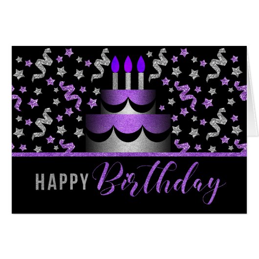 voor Hare Birthday Cake Purp en Silver Faux Glitte (Voorkant Horizontaal)