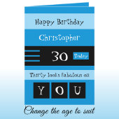 Voor hem blauw en zwart 30e verjaardag kaart