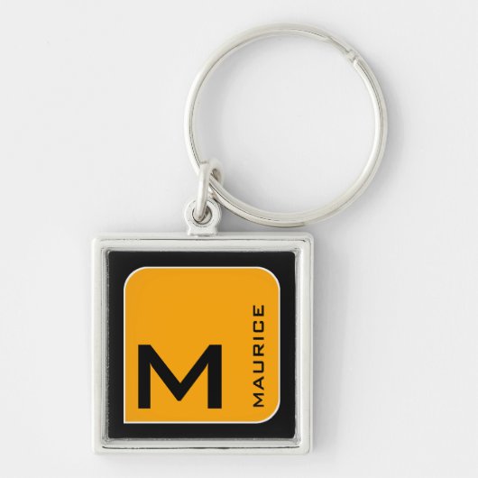 voor hem een modern geel vierkant logo monogram sleutelhanger (Voorkant)