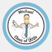 Voor hem Funny Blue Physician Doctor PA Afstuderen Ronde Sticker (Voorkant)