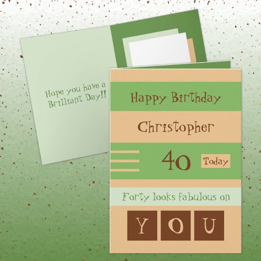 Voor hem groen en bruin 40e verjaardag kaart