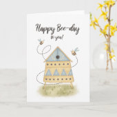 Voor hem of haar Cute Bee Hive Pun Birthday Kaart (Gele Bloem)