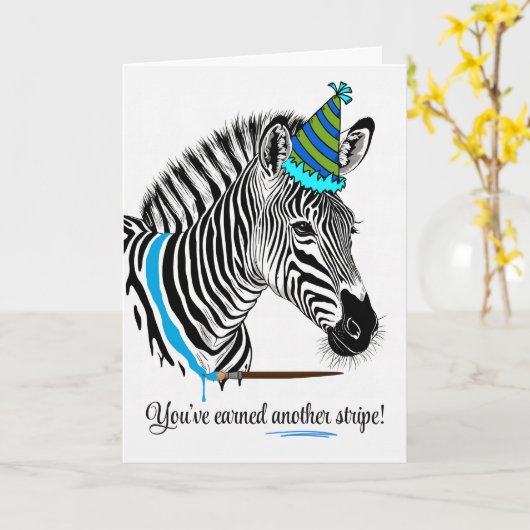 Voor hem verjaardag Zebra in partij Pet geschilder Kaart (Gele Bloem)