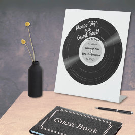 Voor het archief vinyl zwart en wit gastenboek reclamebord met voetstuk