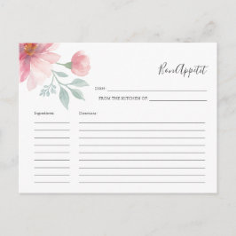 Voor het bruidrecept Kaart Roze Waterverf Bloemen