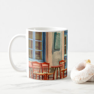 Voor het Griekse café Koffiemok