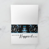 voor Him Birthday Cake Blue en Silver Faux Glitter Kaart (Binnen)