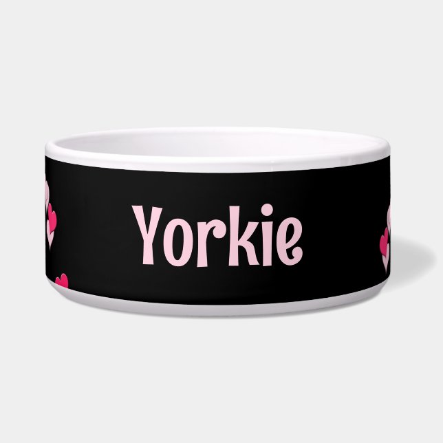 Voor huisdier Modern Schrijven Verspreid Roze Hart Voerbakje (Voorkant)