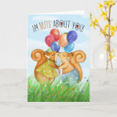 voor Husband Cute Kissans Squirrels Birthday Kaart (Gele Bloem)