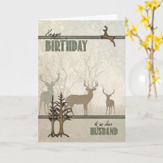 voor Husband Deer in the Forest Birthday Kaart (Gele Bloem)