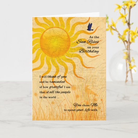 voor Husband's Birthday Romantic Sun Rise Kaart (Gele Bloem)