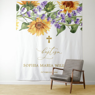 Voor iedereen Doop Achtergrond - Zonnebloemen & Kr Wandkleed
