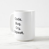 Voor ingenieurs en ontwikkelaars – Code. Bug. Cry Koffiemok (Voorkant links)