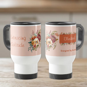 Voor introverte mensen, eenzaamheid bloemig oranje reisbeker