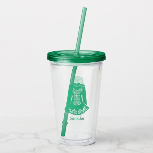 Voor Irish Dancers Green Dansress Personalized Acryl Drinkbeker (Achterkant)