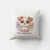 “Voor is een vierpotig woord” Moppige Puppy Kussen (Achterkant)