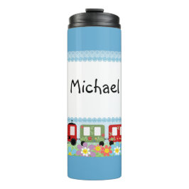 Voor jongen, man, kind, trein, vrolijk, blauw thermosbeker