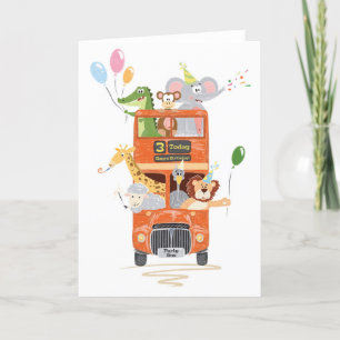 Voor jongen of Girl Cute Animal Party Bus 3rd Birt Kaart