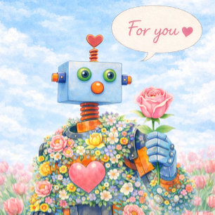 Voor Jou ♥ – Bloemige Robot Waterverfkaart Kaart