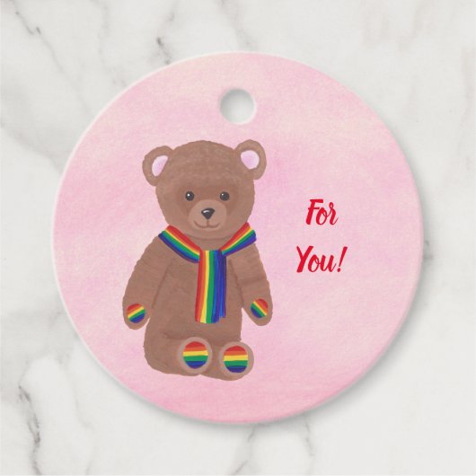 Voor jou Teddy Bear Rainbow Scarf Gift Labels (Voorkant)