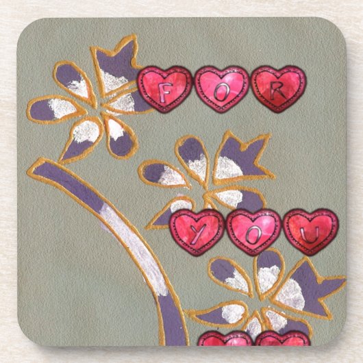 Voor jou van mij: Mooie Floral Hearts Design Onderzetter (Voorkant)