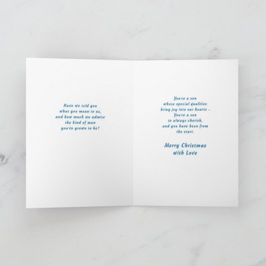 Voor jou, zoon met liefde met kerst feestdagen kaart (Binnen)