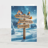 Voor jullie beiden Robins op een wegwijzer Feestdagen Kaart (Voorkant)