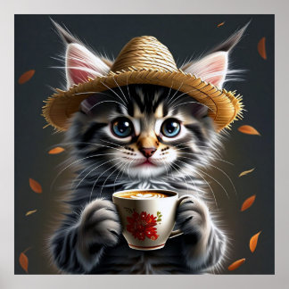 Voor kattenliefhebbers en koffieverslaafden. poster