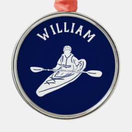Voor Kayakers gepersonaliseerde marine Blue Kayak Metalen Ornament