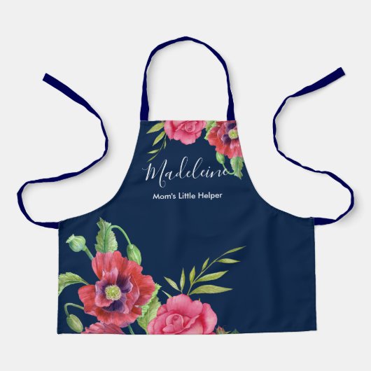 Voor Kind Modern Red Pink Flowers op Dark Navy Sch Schort (Voorkant)