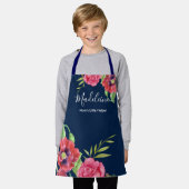 Voor Kind Modern Red Pink Flowers op Dark Navy Sch Schort (Gedragen)