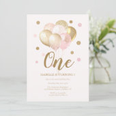 Voor kinderen 1e verjaardag Roze Balloons Partij Kaart (Staand voorkant)