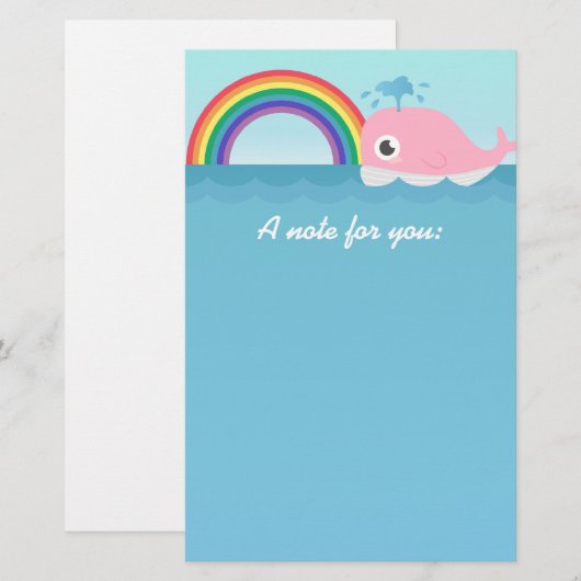 Voor kinderen - Cute Baby roze walvis met regenboo Briefpapier (Voorkant / Achterkant)