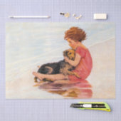 Voor Kinderen Klein Meisje met Puppy  Decoupage Tissuepapier (Craft)