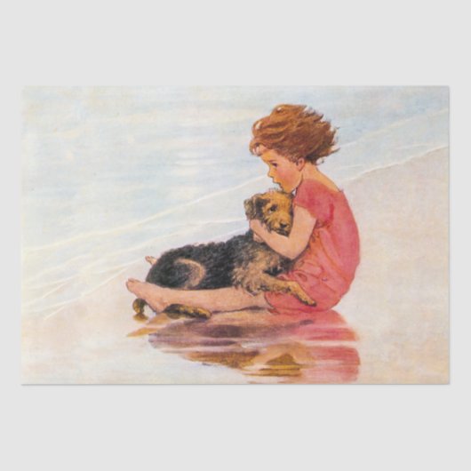 Voor Kinderen Klein Meisje met Puppy  Decoupage Tissuepapier (Voorkant)